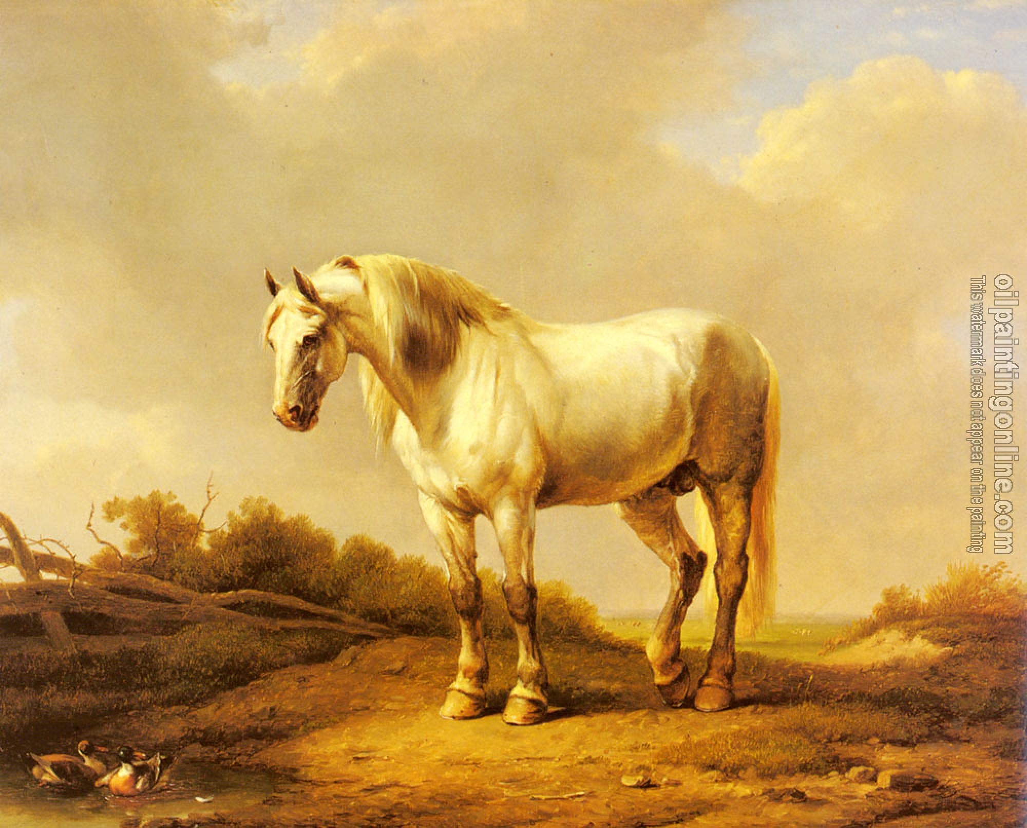 Verboeckhoven, Eugene Joseph - A White Stallion In A Landscape